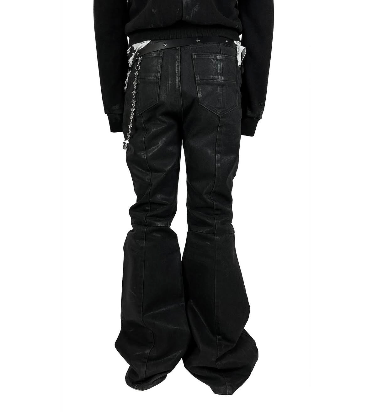 'Nightcore' waxed flared denim