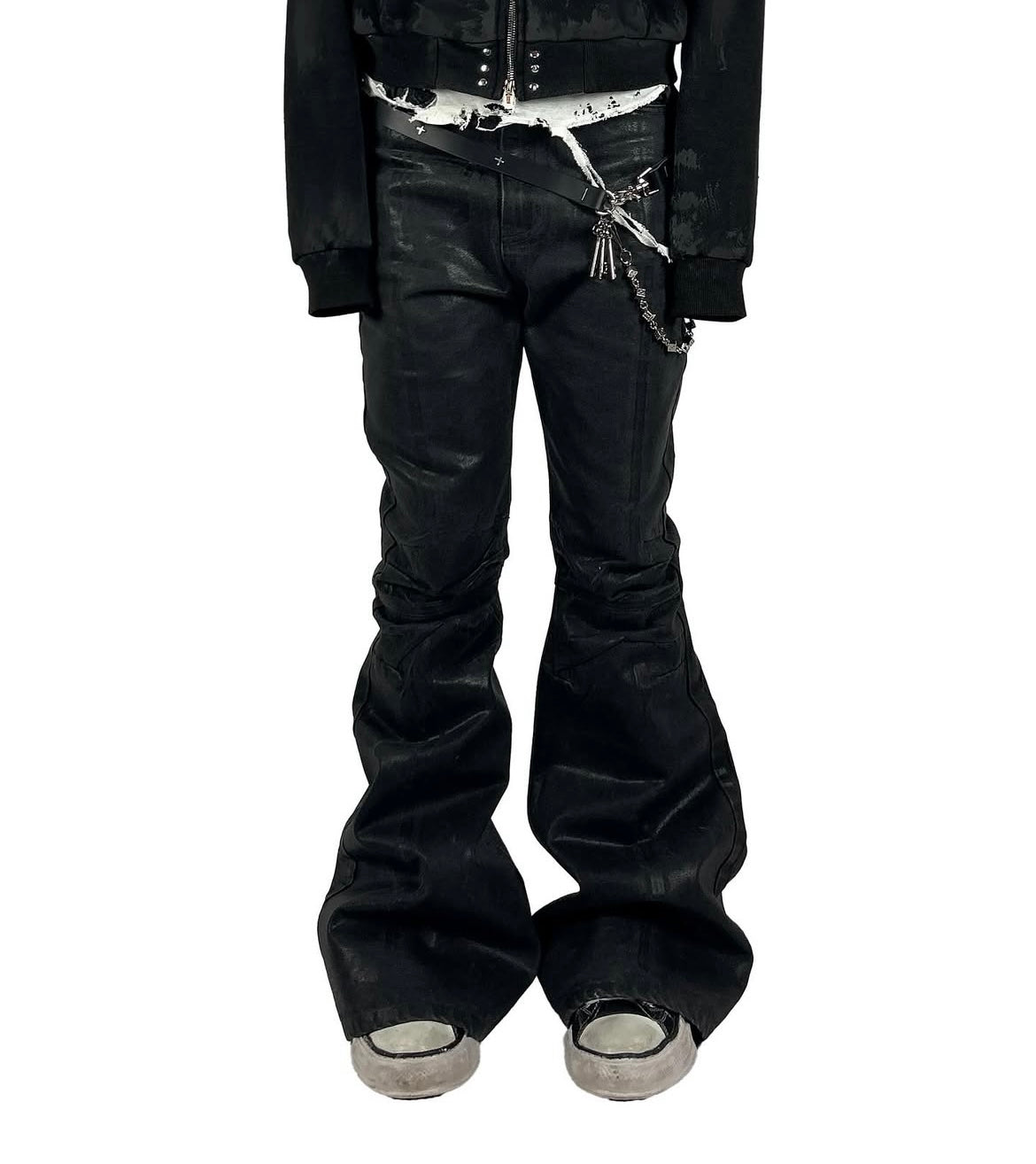 'Nightcore' waxed flared denim