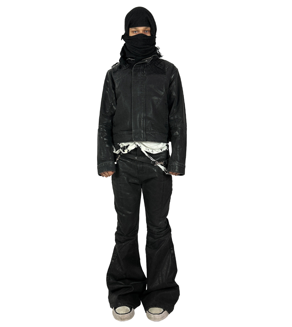 'Nightcore' waxed flared denim