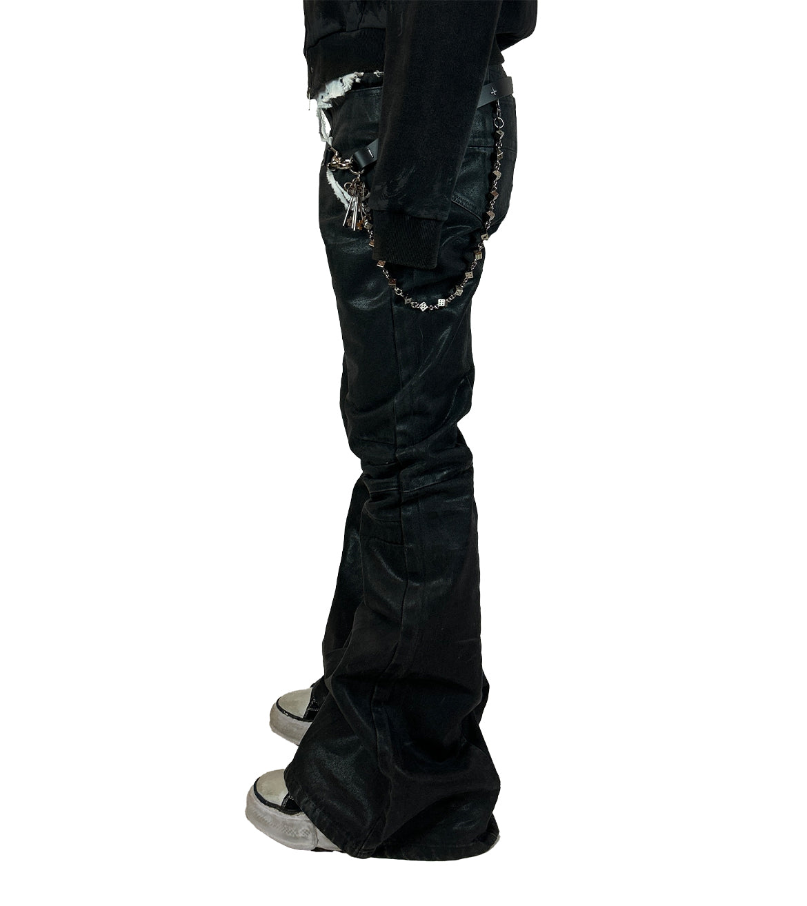 'Nightcore' waxed flared denim