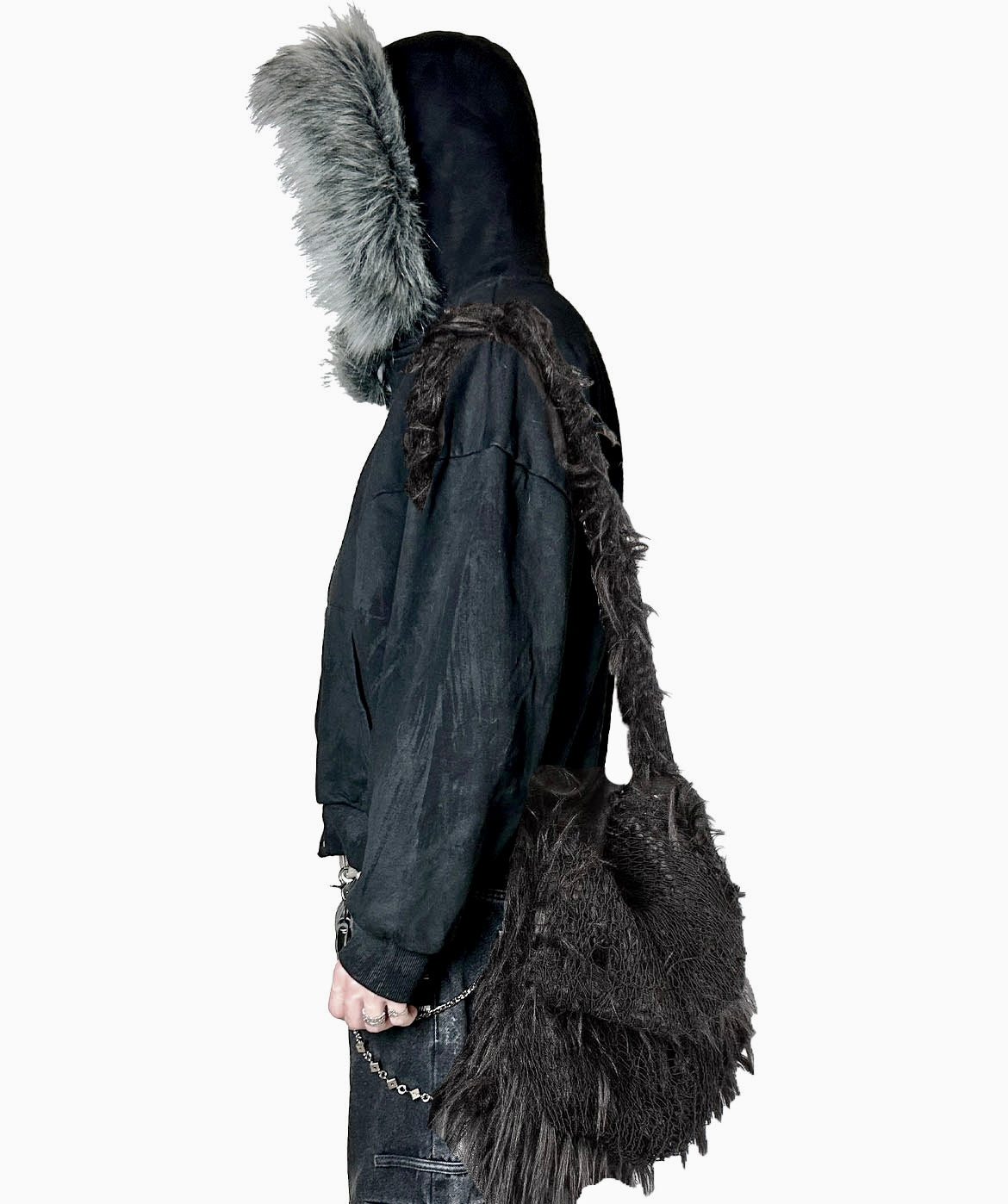 'NIGHTCORE' waxed fur zip-up hoodie