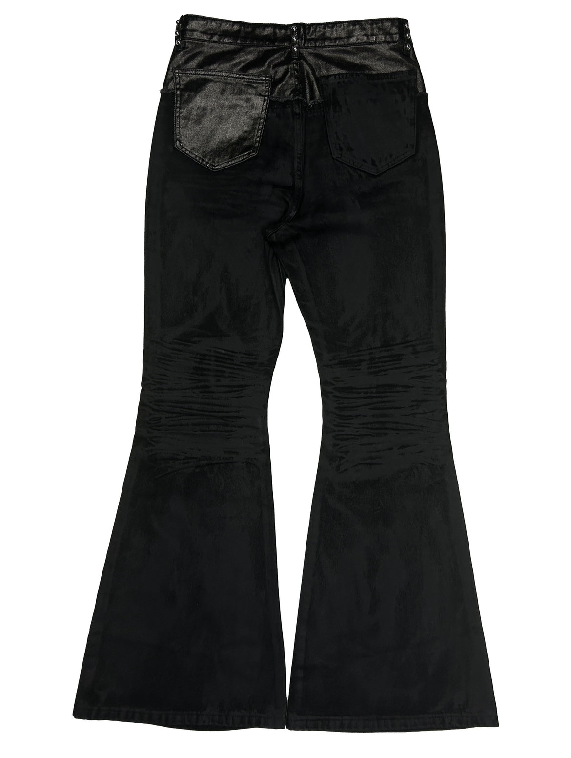 'Nightcore' Waxed Oil Spill Cut-up Flared Denim