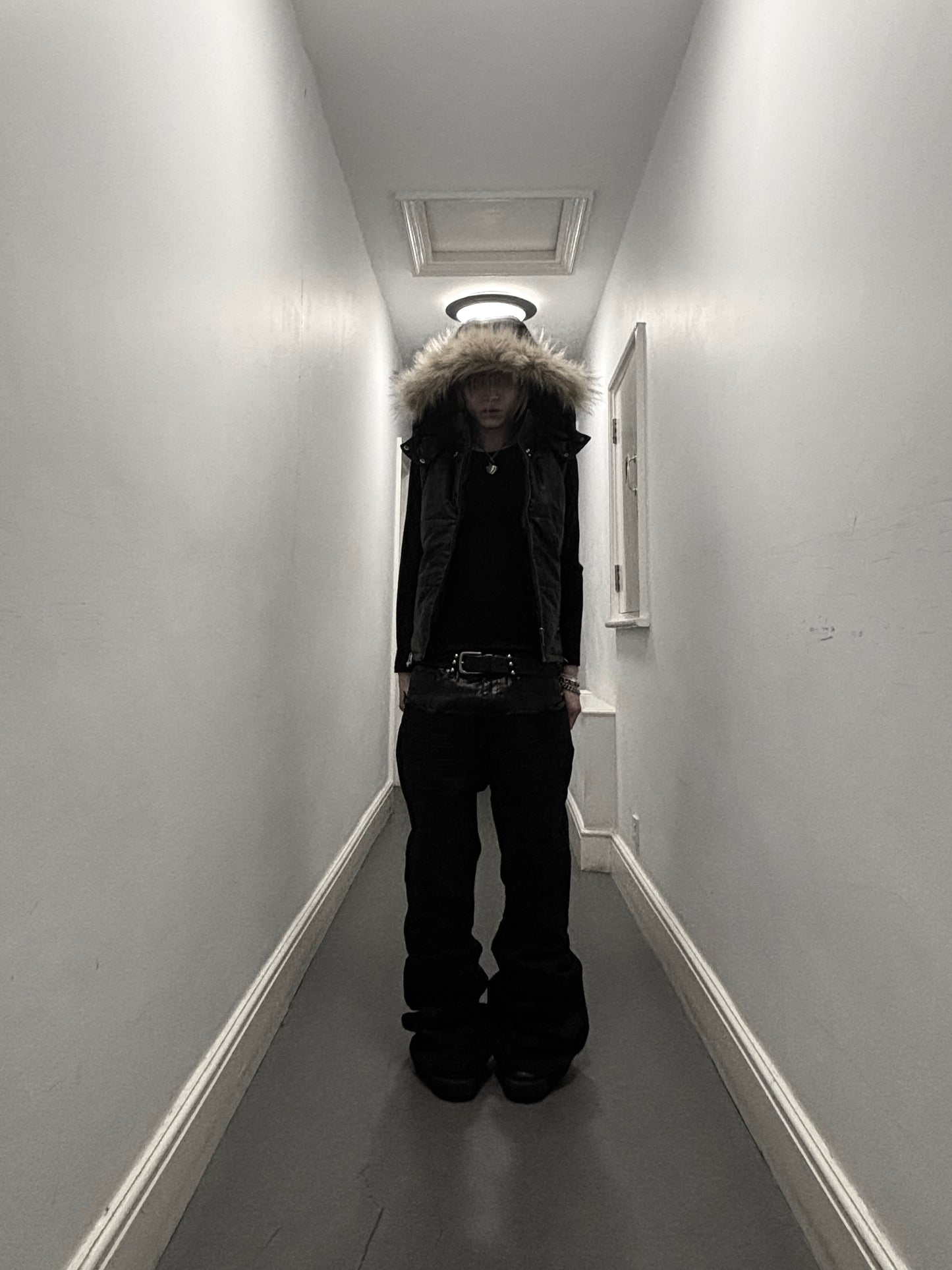 'Nightcore' Waxed Oil Spill Cut-up Flared Denim