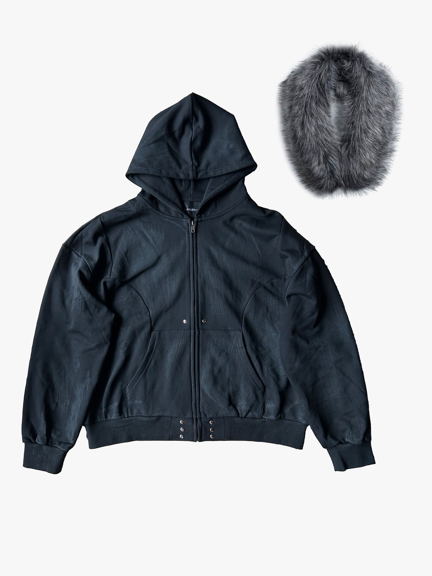 'NIGHTCORE' waxed fur zip-up hoodie