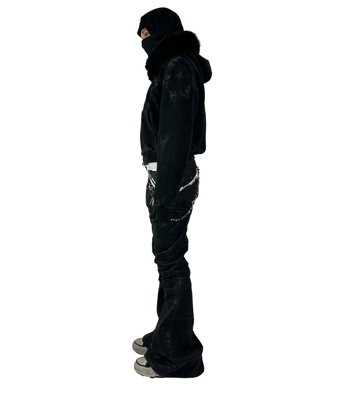 'Nightcore' waxed flared denim